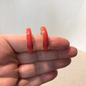 Coral & Goldtone Lightweight Fashion Hoop Earrings